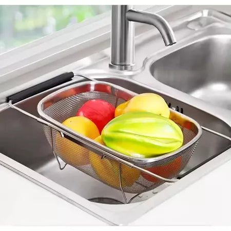 InoxCest - Cesto Escorredor de Frutas Verduras e Talheres de Aço Inoxidável Com Suporte Para Fruteira - Entrega Grátis