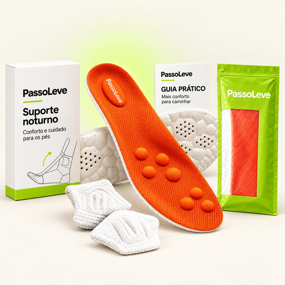 PassoLeve — Palmilhas de Conforto para Calcanhar e Arco do Pé