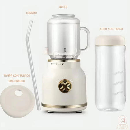 BlenderMix - Mini Liquidificador Portátil Com 10 Lâminas + Brindes Copo Caneca Canudo - Entrega Grátis